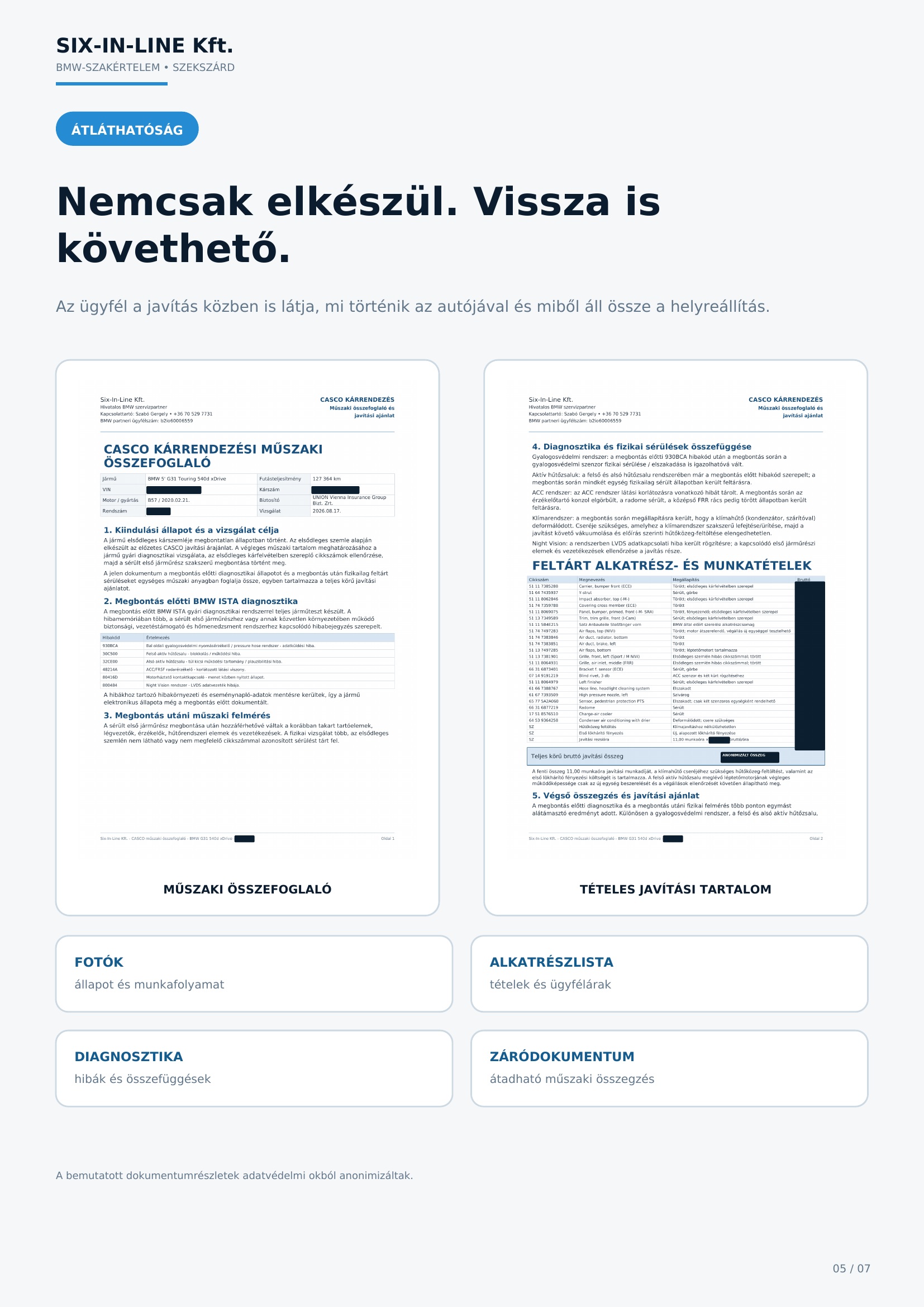 Anonimizált CASCO-kárrendezési műszaki összefoglaló